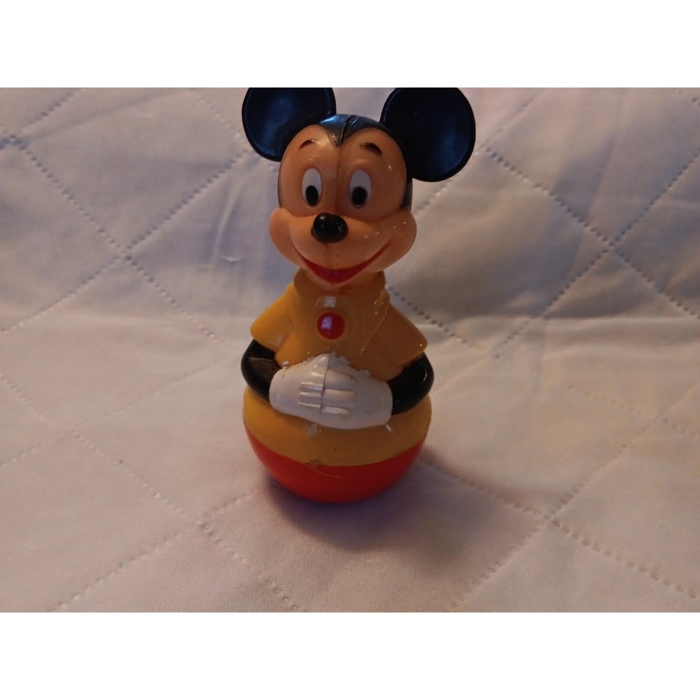 Vintage Walt Disney Products 4-1/2" Tall Mickey Mouse Rolly Polly Wobble Rattle